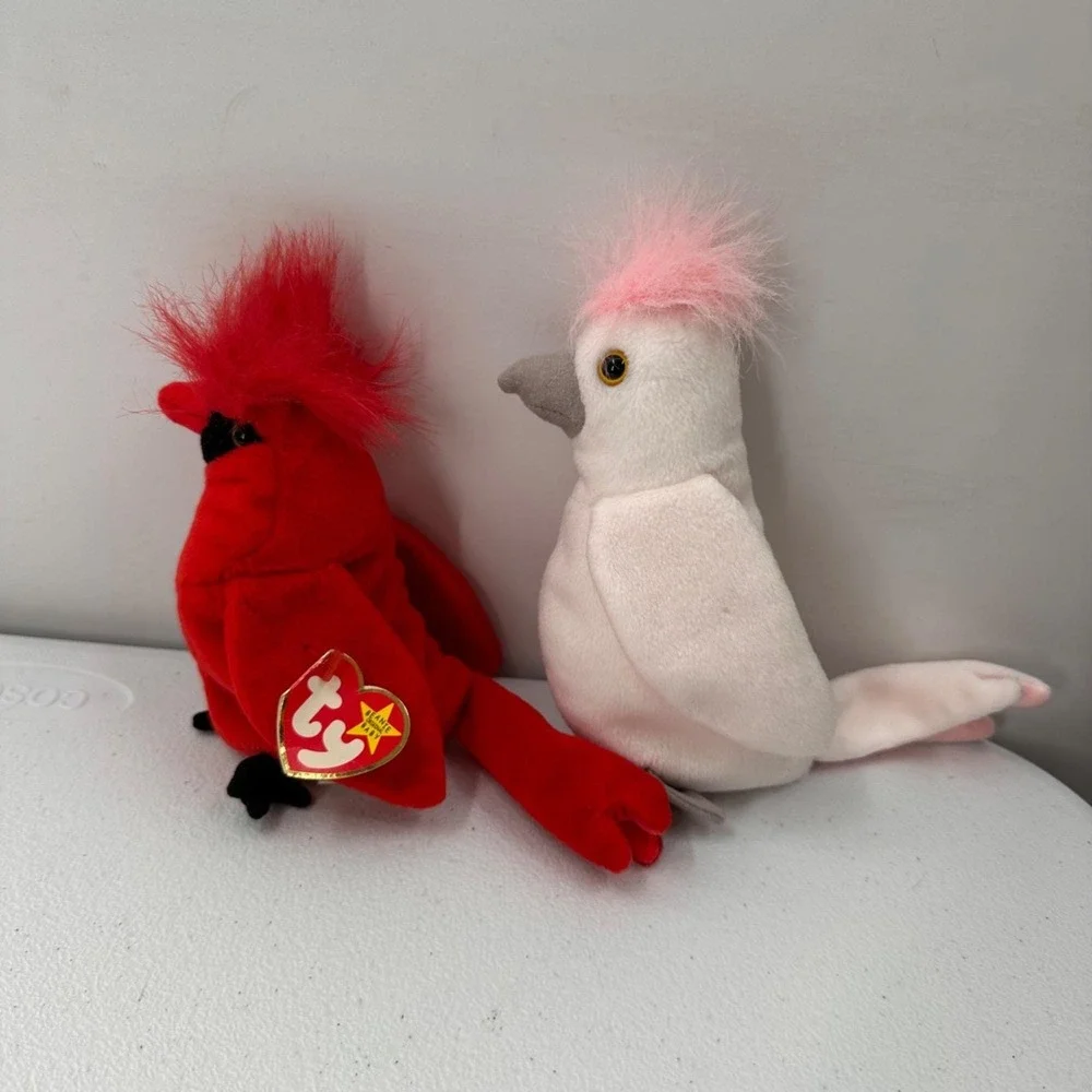 Vintage Ty Beanie Babies Mac & Kuku‎ Plush Birds Set Cardinal Cockatoo Bundle